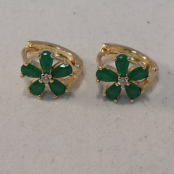 Jewelry - 18K YGF Green Topaz Zircon Flower Hoop Earrings